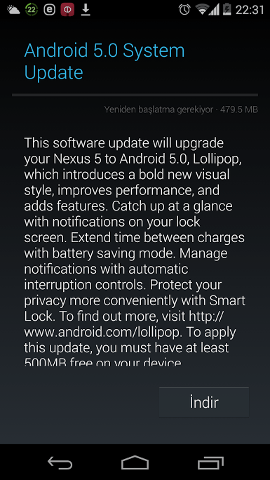 nexus android 5 ota
