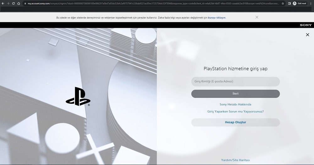 playstation sitesi şifre giriş ekranı