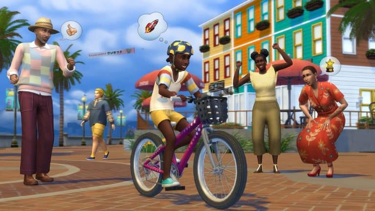 sims 4 oyunundan bisiklet süren bir çocuk