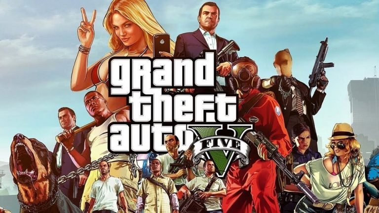 GTA 5 oyununda karakterlerin olduğu kapak resmi