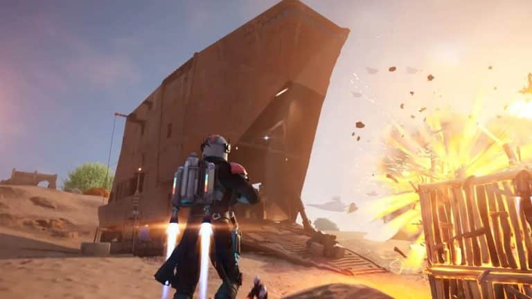 Fortnite oyununda sırtında Jetpack olan karakter