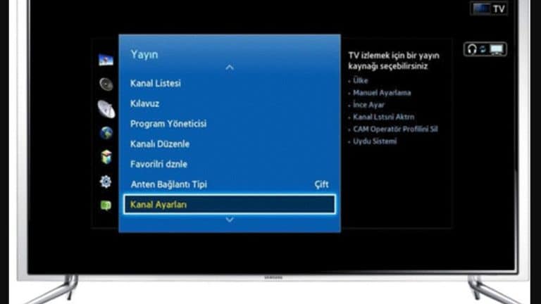 samsung tv ayar ekranı