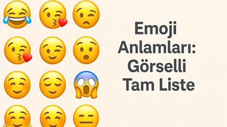 Emoji anlamları görselli tam liste – popüler yüz ifadeleri ve el hareketlerinin anlamlarını gösteren kapak görseli