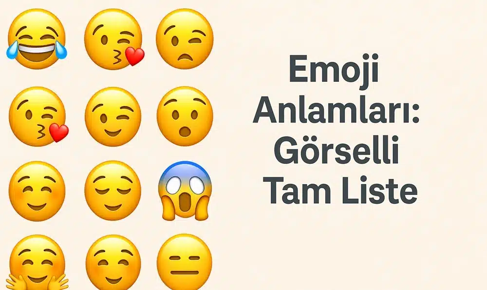 Emoji anlamları görselli tam liste – popüler yüz ifadeleri ve el hareketlerinin anlamlarını gösteren kapak görseli