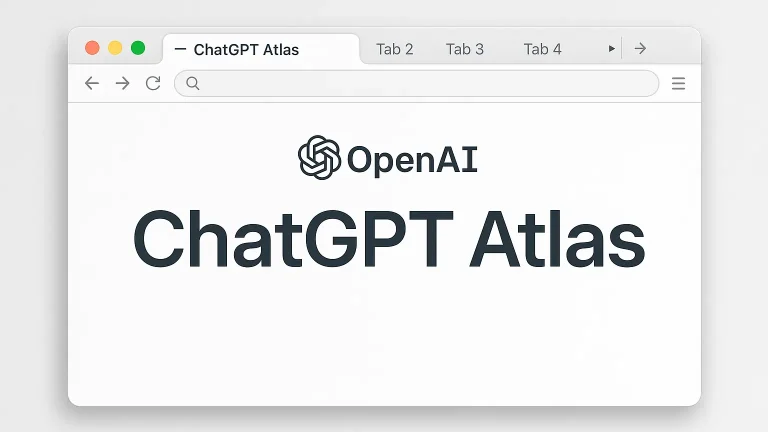 ChatGPT Atlas tarayıcı arayüzü ve OpenAI logosu, yapay zekâ destekli yeni nesil web deneyimi.