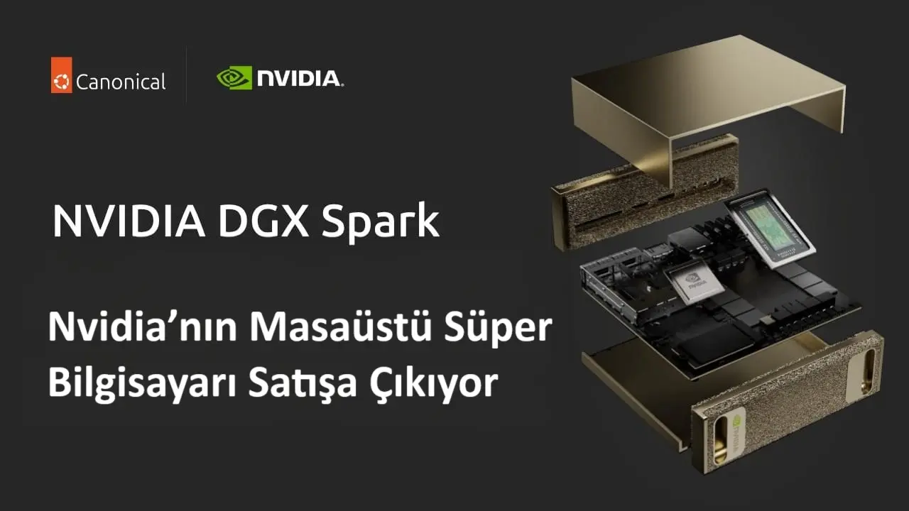 Nvidia DGX Spark tanıtım görseli, masaüstü süper bilgisayar patlatılmış görünüm.
