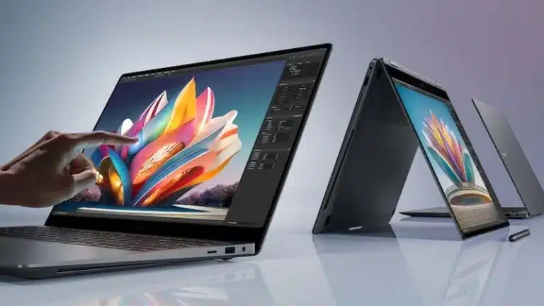 Samsung’un 2-in-1 tasarımlı Galaxy Book4 Edge modeli, tablet modunda dokunmatik ekranla çalışırken.
