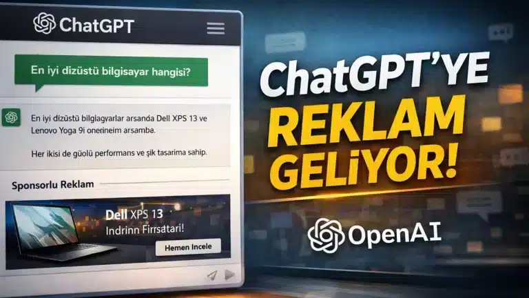 ChatGPT reklamlı sürüm ekranı ve OpenAI logosu