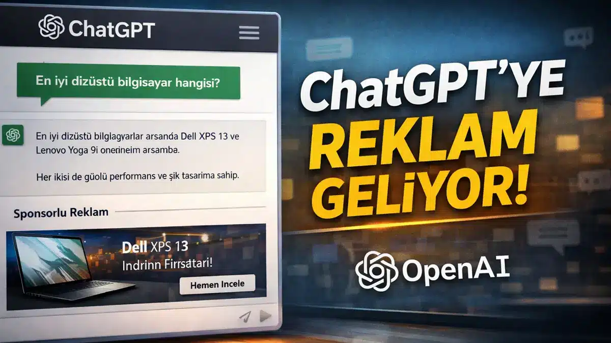 ChatGPT reklamlı sürüm ekranı ve OpenAI logosu