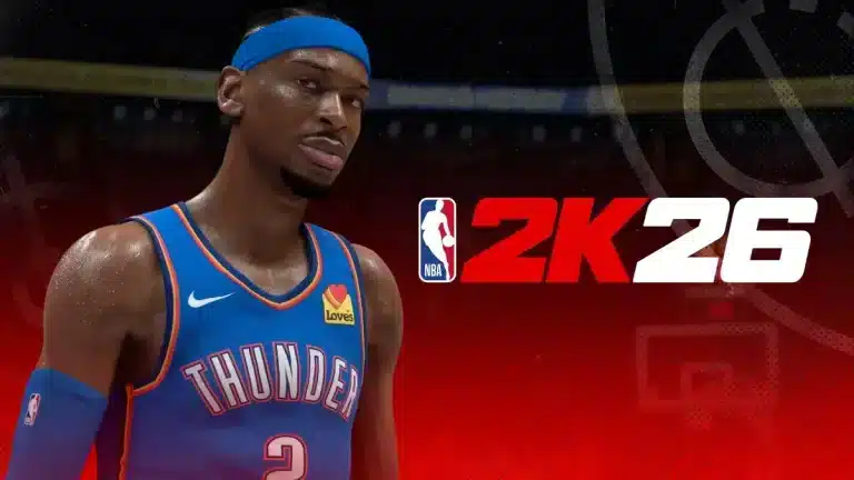 NBA 2K26 kapak görselinde Oklahoma City Thunder forması giyen basketbolcu ve oyun logosu