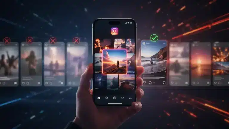 Instagram algoritmasının özgün içerikleri öne çıkardığını gösteren arayüz görseli