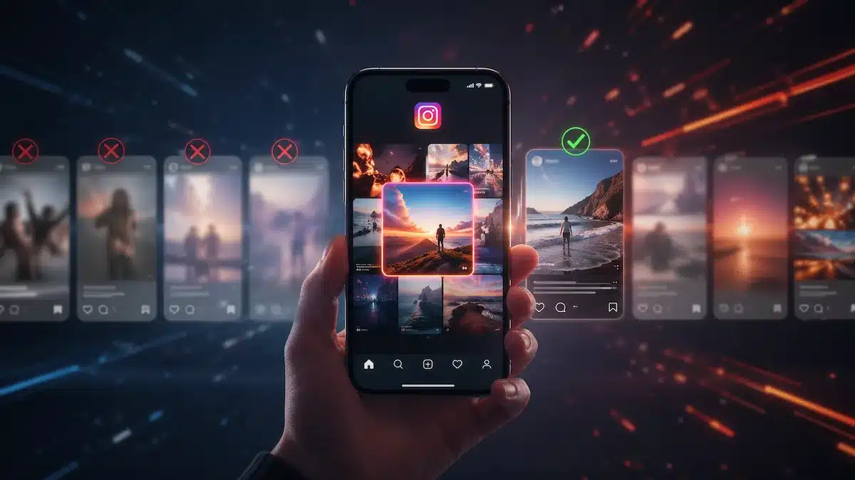 Instagram algoritmasının özgün içerikleri öne çıkardığını gösteren arayüz görseli