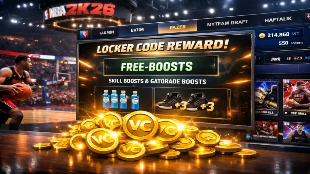 NBA 2K26 locker code ile kazanılan ödülleri gösteren MyTeam ekranı
