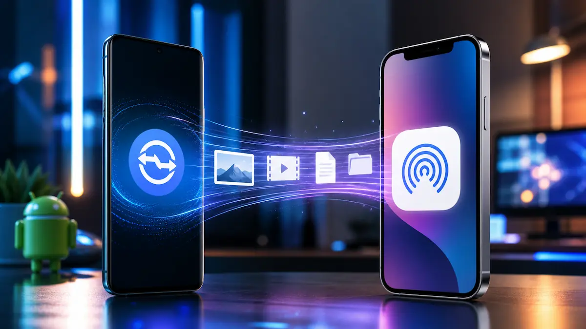Android ve iPhone arasında Quick Share ve AirDrop ile kablosuz dosya transferi gösterimi