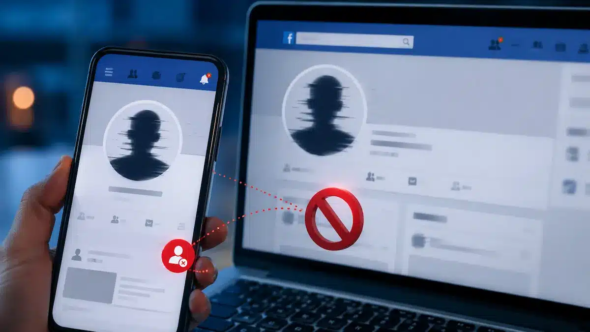 Facebook’ta bir kullanıcının engellendiğini gösteren profil kaybolma görseli