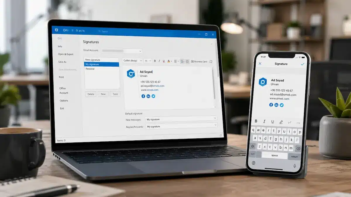 Outlook uygulamasında e-posta imzası düzenleme ekranı