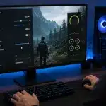 Oyuncu bilgisayarında grafik ayarları ve FPS optimizasyonu yapılan modern oyun ekranı