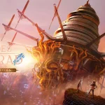 Echoes of Aincrad Deluxe Edition görselinde köklerle sarılı dev yüzen kale ve ona bakan iki savaşçı.