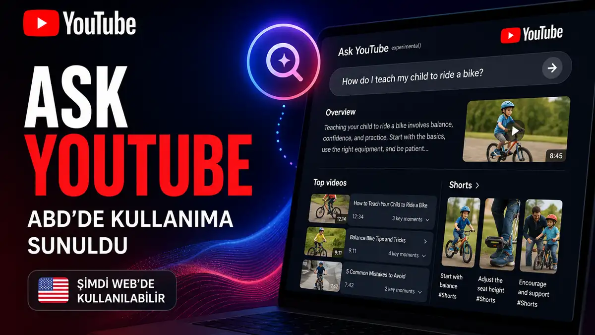 YouTube'un yapay zekâ destekli Ask YouTube arama özelliğini gösteren temsili görsel.